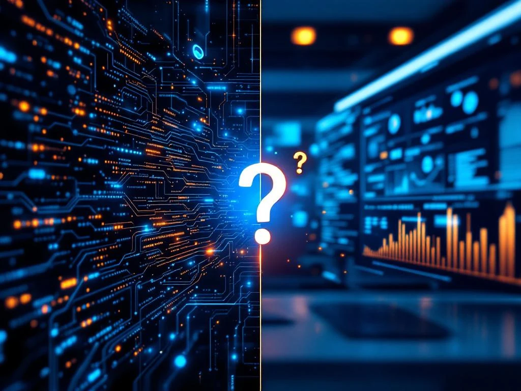 Split-screen vergelijking van complexe code-interface links versus eenvoudig drag-and-drop CRM dashboard rechts