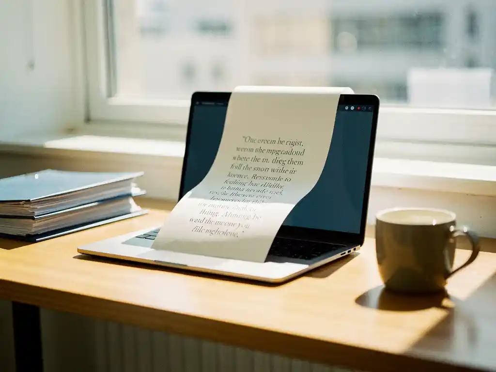 Nette bureau van een klein bedrijf met laptop, offertedocument, koffiemok en mappen in warm natuurlijk licht.