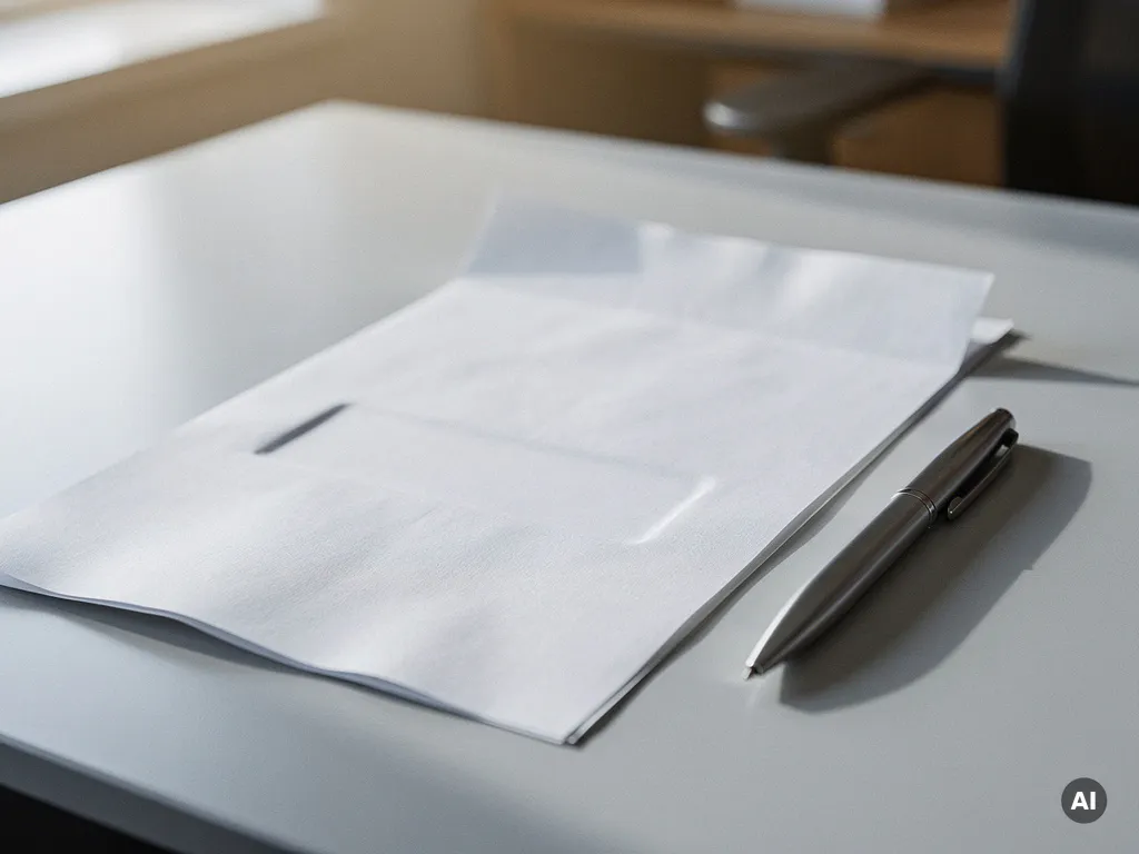 Papieren factuur op modern bureau met lege btw-nummerveld, pen ernaast, zacht natuurlijk licht.